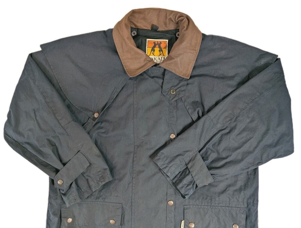 Kakadu Traders Australia Duster Blue Cotton Oilskin Work Chore Coat Mens Medium
